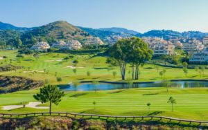 green golf courses in Cártama, Costa del Sol, with luxury homes in the background